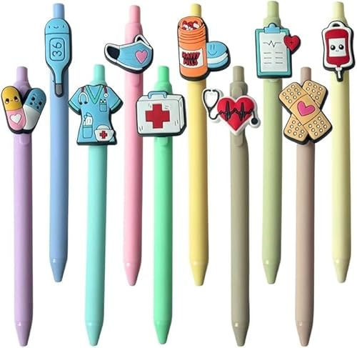 Niltracy Confezione da 10 graziose penne per allattamento con cuore, design a siringa in inchiostro nero, strumenti di scrittura versatili per infermieri, assistenti medici, studenti (medicina)