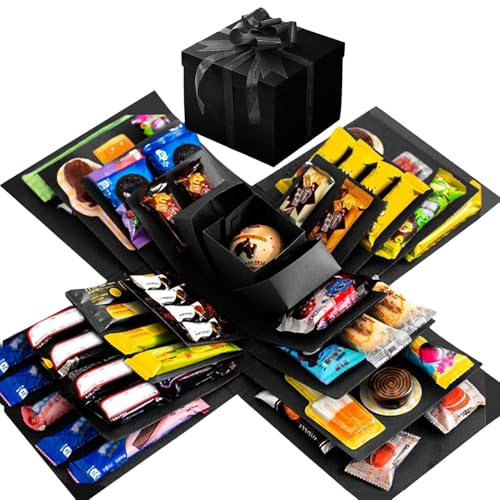 Explosion Gift Box, DIY Surprise 5 Layer Snack Explosion Box Creative Scrapbooking Box Gift for Birthdays, Wedding, Mother's Day, Anniversaries, Valentine's Day (Black)