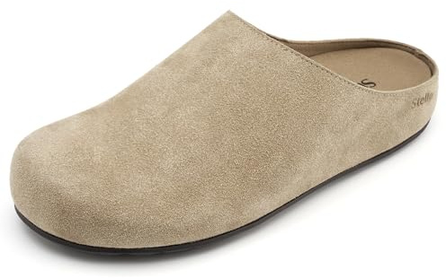 Stelle Clogs Women Mens Arch Support Suede Soft Cork Footbed Sandals Potato Shoes Slip on Home Slippers Non-Slip Comfort(Taupe,7)