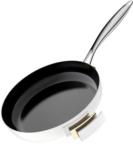 stackbear Ceramic Non Stick Frying Pan for Cooking, 26.5cm Tri-Ply Stainless Steel Frying Pan, Non Toxic Skillet, PTFE & PFOA Free, Compatible with All Stovetops, Oven Safe