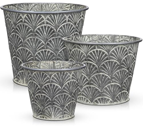 3er Set Blumentöpfe aus verzinktem Stahl Rustikaler Metallpflanzkübel für Sukkulenten und Kräuter – Landhausdeko für Moderne Dekoration und Pflanztöpfe, Dekorativen Zink Töpfen drinnen und draußen