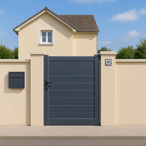 Gardenode Easy Clôture Portillon Aluminium Persienne - Largeur 1m50 - Hauteur 1m75 – Gris Anthracite - Prêt à Poser