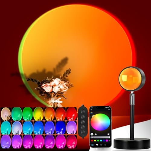 easeking LED Sunset Lamp Projector,Multicolor Changing with USB Port,Sunset Light 180°Rotation for Room Decor,Sunset Lamp for Bedroom,Photography Party,Tiktok Live,Gift for Halloween, Christmas