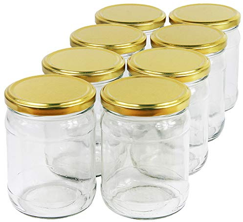 Wamat 450 ml Einweckgläser mit Deckel Gold to 82 Einmachgläser Vorratsgläser Einmachglas Weck (Menge: 12 Stück)