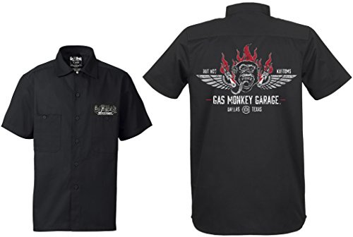 Gas Monkey Garage Workershirt Front Flaming Monkey Black-S