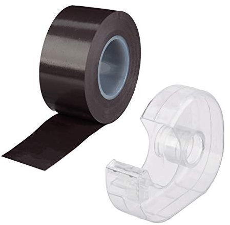 Relaxdays Nastro Magnetico Adesivo 5 m, Porta-Nastro, Striscia, Autoadesiva, per Lavagnetta Bianca e Frigorifero, Nero