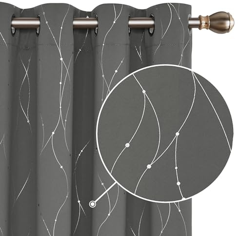 Deconovo Blackout Curtains for Living Room, Thermal Curtain for Living Room, Cold Protection, Grommet Top Thermal Curtain for Bedroom, 63 x 52 Inch (H x W), Light Grey, Set of 2