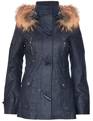 Infinity Leather Frauen Navy Blau Gesteppte Leder Parka Jacke Mit Abnehmbarer Kapuze 4XL