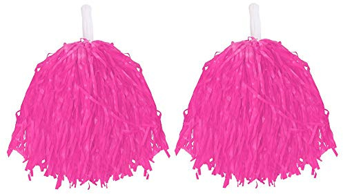 Cheerleader Pompoms Fancy Dress Costume Accessory Lightweight Pom Poms With Grip Handles for Kids & Adults. Colour: Pink