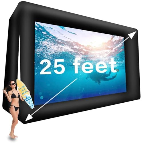 fitnessandfun Fitnessandfun 25ft Upgrade Inflatable Movie Screen Outdoor Cinema Incl Blower - Seamless Front and Rear Portable Blowup Theater Projection Screen for Churches, Grand Parties, Backyard