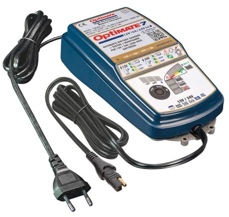 Optimate 7 12V/24V Caricatore con Mantenimento – Dispositivo Automatico 8 Fasi Smart 10A 5A – per Batterie Piombo AGM Gel Deep-Cycle – Resistente Sicuro