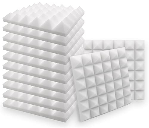 SK Studio 12 Stück Akustikschaumstoff Noppenschaumstoff Akustik Schaumstoff Schall Dämmung Dämmung für Tonstudio Schallabsorbierende Dämpfungswand Schaumpyramide 25x25x5cm, Weiß