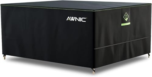 AWNIC Garden Furniture Cover Waterproof with Hooks Heavy Duty 420D Oxford, Windproof Anti-UV Outdoor Patio Table Covers with Air Vent, Square Black (160x160x71cm)