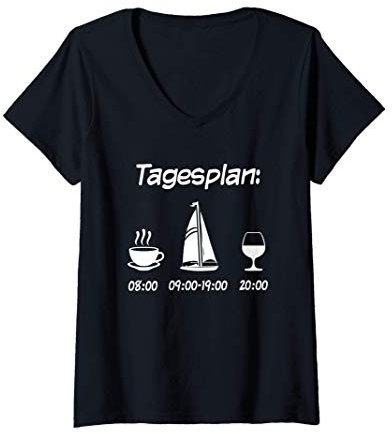 Damen Segelboot Tagesplan Geschenk Segler Männer lustig Segeln T-Shirt mit V-Ausschnitt