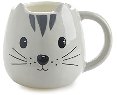 Balvi Mug Kitty Couleur Gris Tasse en Forme de tête de Chat Capacité de 400 ML Passe au Lave-vaissell