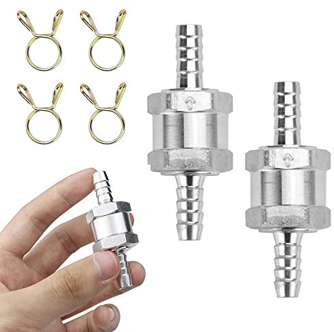 VCRANONR 2 PCS Clapet Anti retour Carburant en Alliage d'Aluminium 8mm Clapet Anti Retour Gasoil Clapet Anti Retour Valve de Carburant avec 4 Colliers de Serrage pour Essence Voiture Bateau Moto