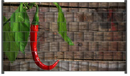 Wallario Zaun Sichtschutz Windschutz für EIN- und Doppelstabmattenzäune in der Größe Breite 2,50m x Höhe 1,40m, Motiv: Hängende Chili-Schote
