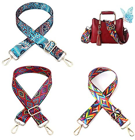 3 Stück Bunt Taschengurt, Breiter Taschengurt, Umhängegurt für Taschen, Taschenband, für Kuriertaschen, Kamerataschen, Umhängetaschen, Handtaschen, Laptoptaschen