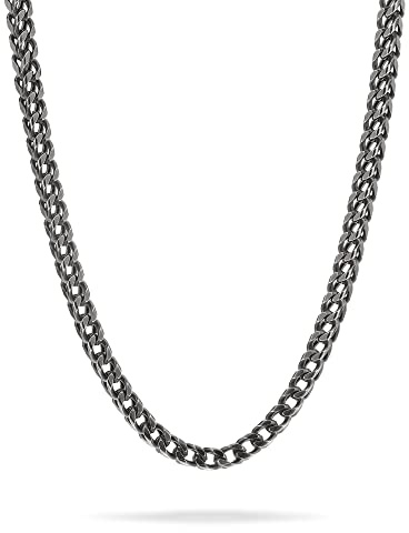 Fynch-Hatton Halskette Fuchsschwanz Herren 60cm aus Edelstahl in Silber, Silber Antik & IP Schwarz