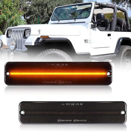 Luz LED de señalización lateral para 1987-1995 Jeep Wrangler YJ, lente ahumada ámbar parachoques delantero señalización lateral guardabarros luz de giro reflector lámpara reemplazar OEM 56001424