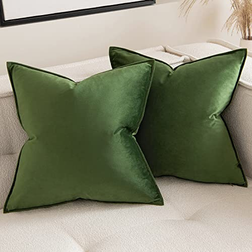 MIULEE 2er Set Samt Kissenbezug Flansch Kissenhülle Dekorative Sofakissen Dekokissen Umwickelte Kante Kissenbezüge Zierkissenbezug für Sofa Wohnzimmer Schlafzimmer 45x45 cm Matcha Grün