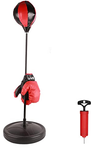Boxset, Punching Ball Set Stand-Boxsack Boxstand höhenverstellbar 75cm – 105cm Boxhandschuhe Pumpe, Boxen Sport Set Kampfspiel mit Handschuhen, Boxtraining für Kinder