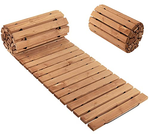 GIANTEX 245 cm Rollweg Holzweg Gartenweg, Ausrollbarer Gartenrollwege aus Tannenholz & Stahldraht, Garten Holz Weg, rustikaler dekorativer Holzsteg im Freien für Garten, Strandhochzeit (Breite 43 cm)