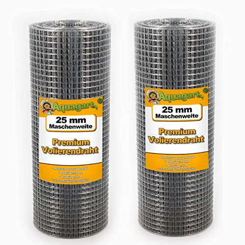 Aquagart® Rete metallica per voliera, 125 m x 0,5 m, larghezza maglie 25 mm, recinzione metallica zincata, robusta griglia di saldatura