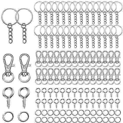 POXIAOER 120 Stück schlüsselringe,Schlüsselring mit, Schlüsselanhänger Ringe, Schrauböse Pins, schlüsselanhänger basteln für Schlüssel DIY Schmuckherstellung Handwerk(Silber)