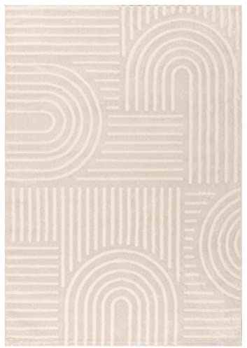 Kurzflor Teppich, Läufer, Wohnzimmer, Boho Geometrisch -Weiß - 80cm x 150cm - Moderner Superweicher Teppich