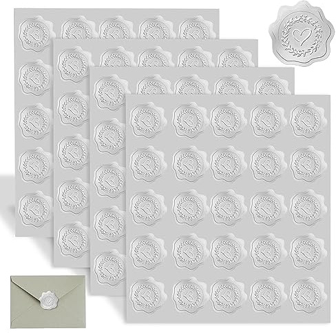 4 ark à 100 stycken silvervita vaxförseglingar självhäftande silvervita personliga klistermärken klistermärken bröllop präglade vaxförseglingar för kuvert inbjudningar dokument gratulationskort