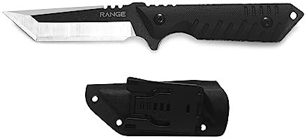 Range HK25 cuchillo de senderismo, acampada, bushcraft, caza, supervivencia con mango antideslizante G10 y funda kydex