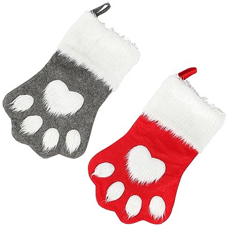 CIMAXIC 2-teilige Geschenktüte Mit Hundepfotenmuster Weihnachtstüte Mit Süßigkeiten Hängeornament Weihnachtsbaum Kindergeschenk