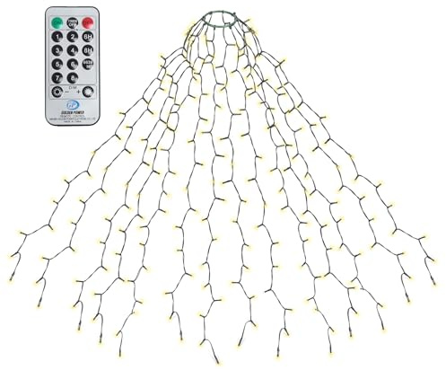 SALCAR 3m Christbaumbeleuchtung mit Ring und 14 Girlanden, 490er LED Überwurf Lichterkette mit Fernbedienung, Wasserdicht Lichterkette Weihnachtsbaum für 210cm bis 350cm Tannenbaum, Warmweiß
