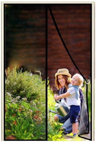 Magnetic Fly Screen Door Curtain, 55x195cm Magnetic Self Closing Privacy Door Cover Screen for Doorways Keep Draft Out for Heater Room, Living Room, Back Door, Black 1995-Size