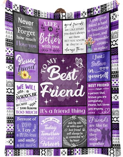 SECOGM Best Friend Blanket, Best Friend Birthday Gifts for Women - Friendship Gift to My Best Friend, Bestie, BBF, Soul Sister, Long Distance Blanket Gifts 50x60in