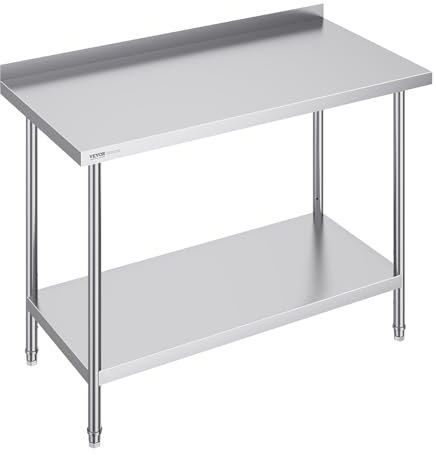 VEVOR Tavolo da Lavoro in Acciaio Inossidabile 610x1219x914 mm Tavolo Lavoro Commerciale Preparazione Alimenti Tavolo Preparazioni Pesanti, Tavolo Metallo Altezza Regolabile Ristorante Casa Hotel