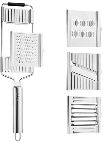 4-in-1 Vegetable Chopper, Adjustable Mandoline Slicer, Handheld Cheese Grater, Lemon Zester, Cabbage Shredder for Parmesan, Citrus, Nutmeg, Potato, Garlic