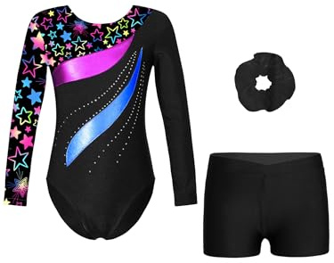 JEATHA Maillot Brillante De Danza Ballet Niña Mono Deportivo Con Pantalones Maillot Gimnasia Ritmica Patinaje Body Baile Ejercicio Una estrella negra 5-6 años