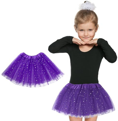 Flicka tutu kjolar tyllkjol 80-talet retro barn tutu kjol halloween jul semester fest kostym, lila, Einheitsgröße