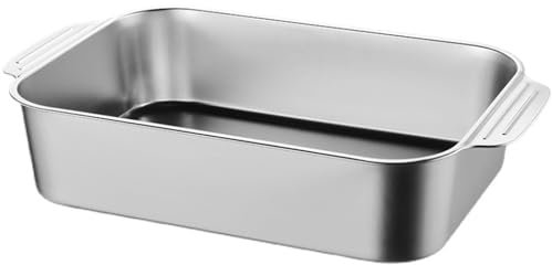 Plato hondo rectangular Bandeja para asar de acero inoxidable Bandejas para hornear Bandeja para hornear pescado Plato de servicio Plato de comida (Plata 33 cm)