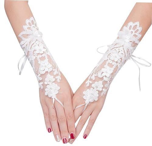SOIMISS Spitzenhandschuhe für Die Brauthochzeit Elegante Damenhandschuhe Bestickte Spitze für Verlobung und Hochzeit