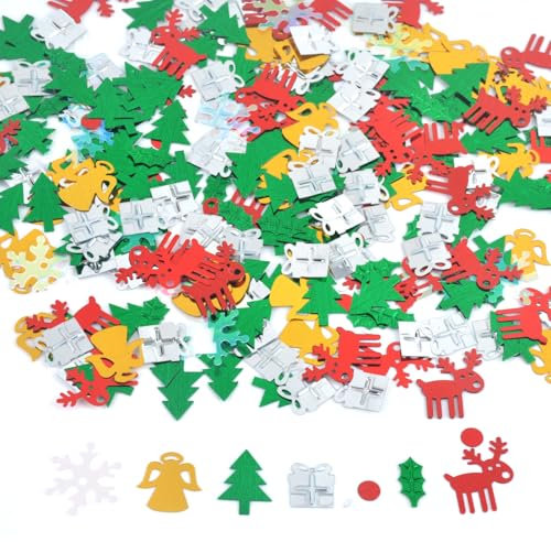 AYNKH 1ounce Christmas Confetti Glitter Sequins Elk Snowflake Gift Box, Mix Foil Snowflake Holly Sequin, Christmas Tree Bells Confetti Bright for Decoration Crafts DIY Nail Art