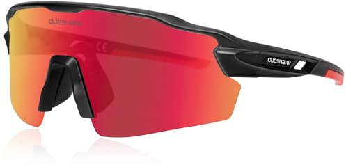 Queshark Schnelle Brille Polarisierte, Fahrradbrille Herren Damen, Rennrad Brille mit 1 Linse oder 4 austauschbaren Linsen, TR90-Rahmen&UV400-Schutz, Sport Sonnenbrille zum Radfahren Laufen Autofahren