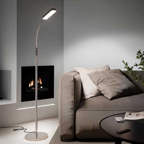 tectake® Lampara de Pie, Regulable, Cuello de Cisne Flexible, 5 Modos de Iluminación, Lampara Lectura, Temperatura de Color Variable, Mando, Lampara Led Ideal para Dormitorio y Salón - Plateado