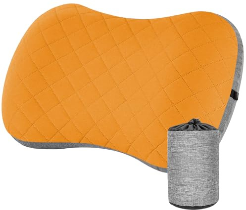 Cuscino Gonfiabile in TPU, Cuscino da Viaggio Gonfiabile Comodo e Regolabile, Federa in Cotone Rimovibile, Cuscino Portatile Traspirante, per Pisolini, Campeggio, Viaggi e Regali, Colore Arancione