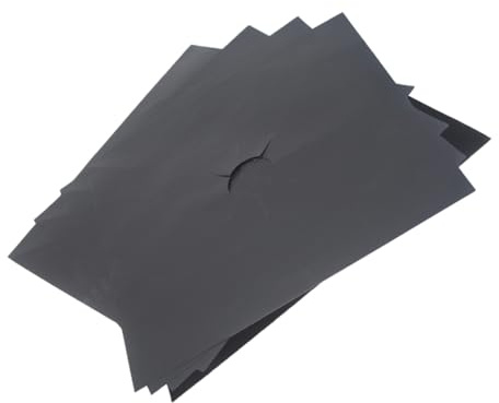 SHOWERORO Lot De 5 Protections Résistantes Noires Pour Plaques De Cuisson à Gaz, Revêtement Antiadhésif Trou Central, Feuilles Réutilisables Adaptées Pour Protection Gazinière Et Four à Gaz
