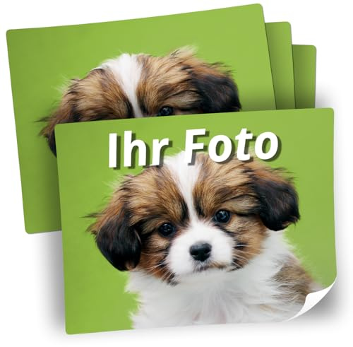 20 große Foto-Aufkleber PERSONALISIERT mit eigenem Foto - Etiketten mit individuellen Fotos ca. 10 x 12,5 cm Schule Flaschen Kinder Kita Tiere Hund Katze Familie quer