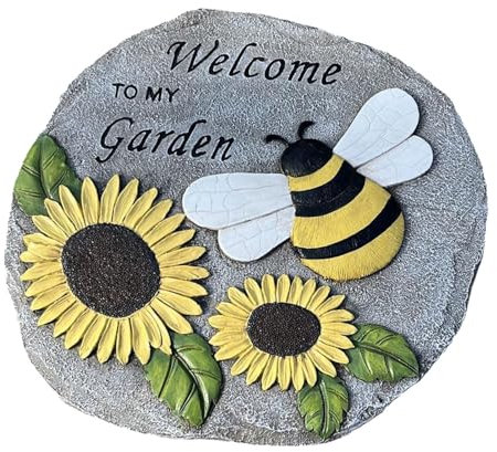 Willkommen in meinen Gartensteinen – Sonnenblumen-Trampolin, dekorative Gartensteine aus Harz mit und Sonnenblumen, Gartendekoration, Gartendekoration für den Außenbereich