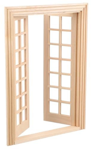 Namvo Mini Porte Meubles Miniatures 1:12 Porte extérieure en Bois Miniature et fenêtre 28 Panneaux Mini modèle de Porte en Bois inachevé pour Accessoires de Maison de poupée DIY